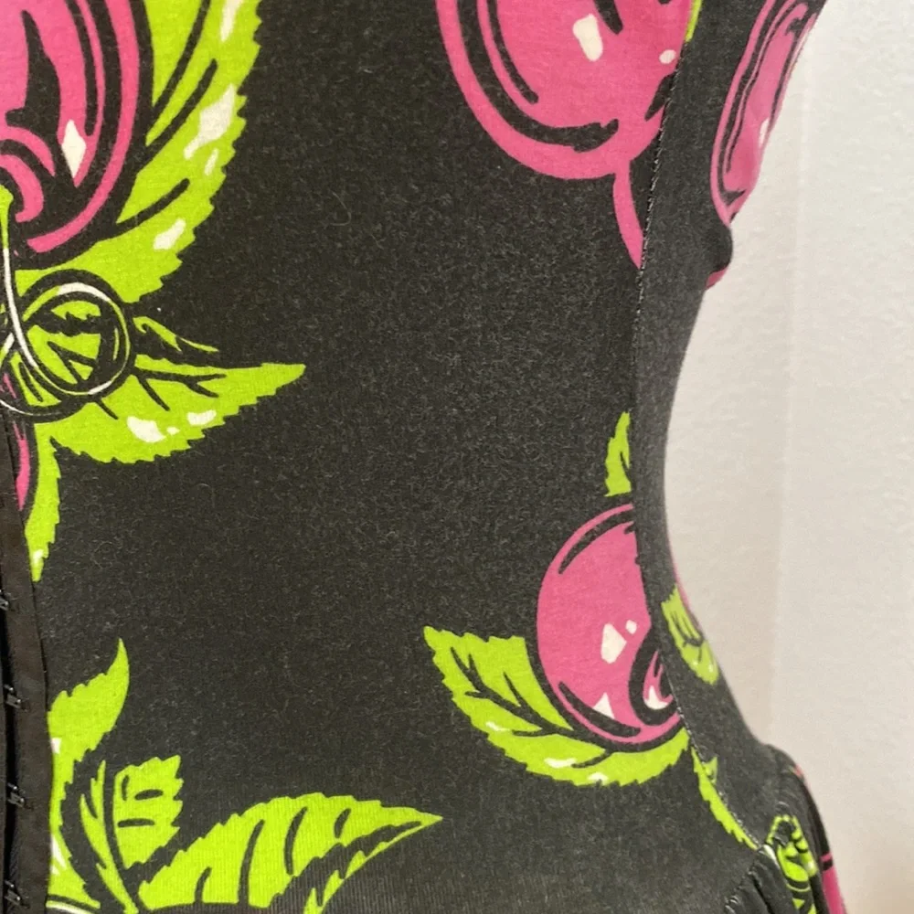 Vintage ๐ 80s Y2k Betsey Johnson Punk Label Archive Cherry Cotton-Lycra Dress - Picture 7 of 9